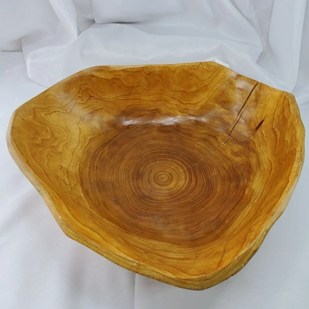 VTG Real Wood Tree Stump Root Bowl Large Handcrafted Wooden Decorative Bowl